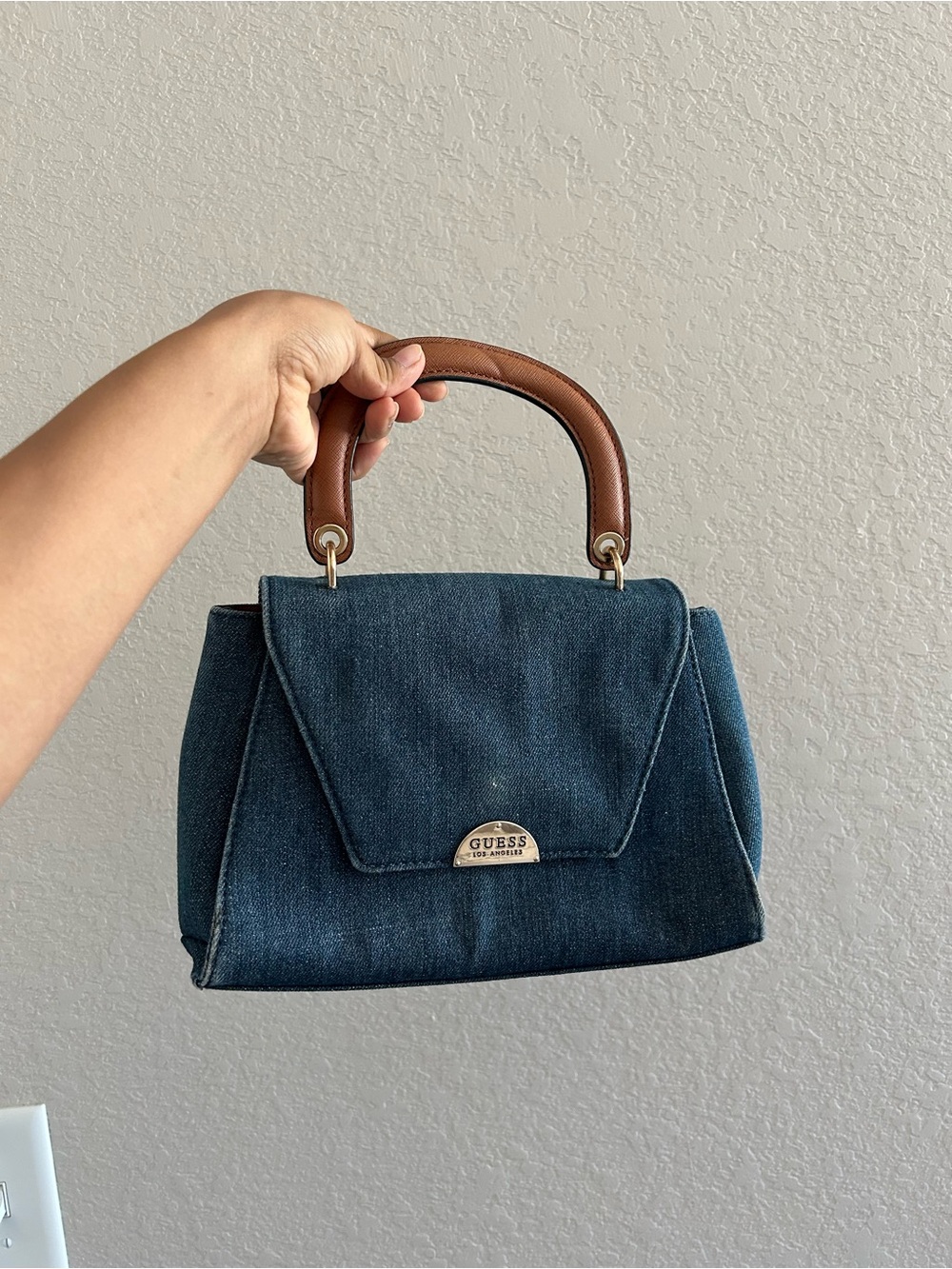 Guess Denim Satchel with Brown Top Handle